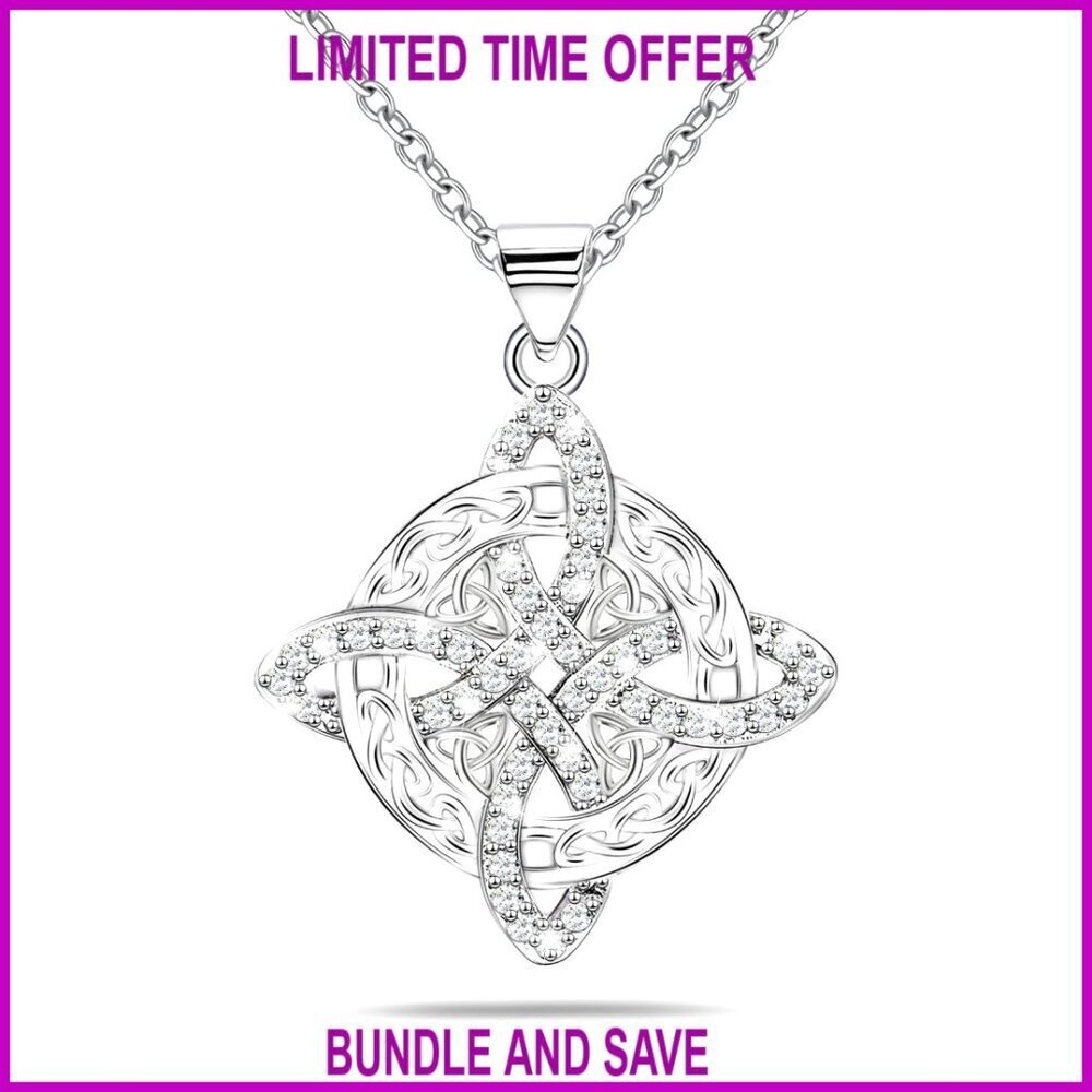 Sterling Silver Celtic Knot Pendant Necklace with Cubic Zirconia Adjustable